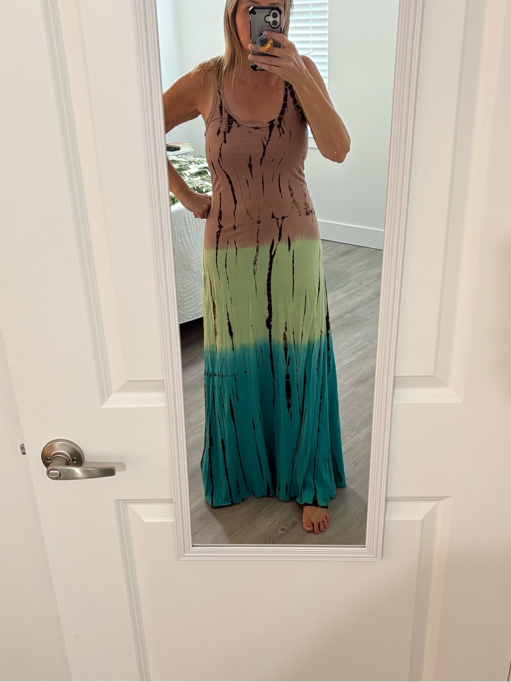 T Party Fashion Sleeveless Ombre Maxi Dress in Brown, Lime & Teal